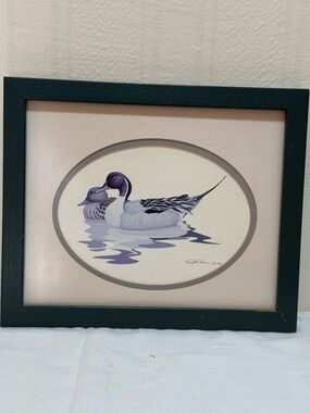Vintage 1981 Duck Print by Richard Sloan; Matted In Wood Frame